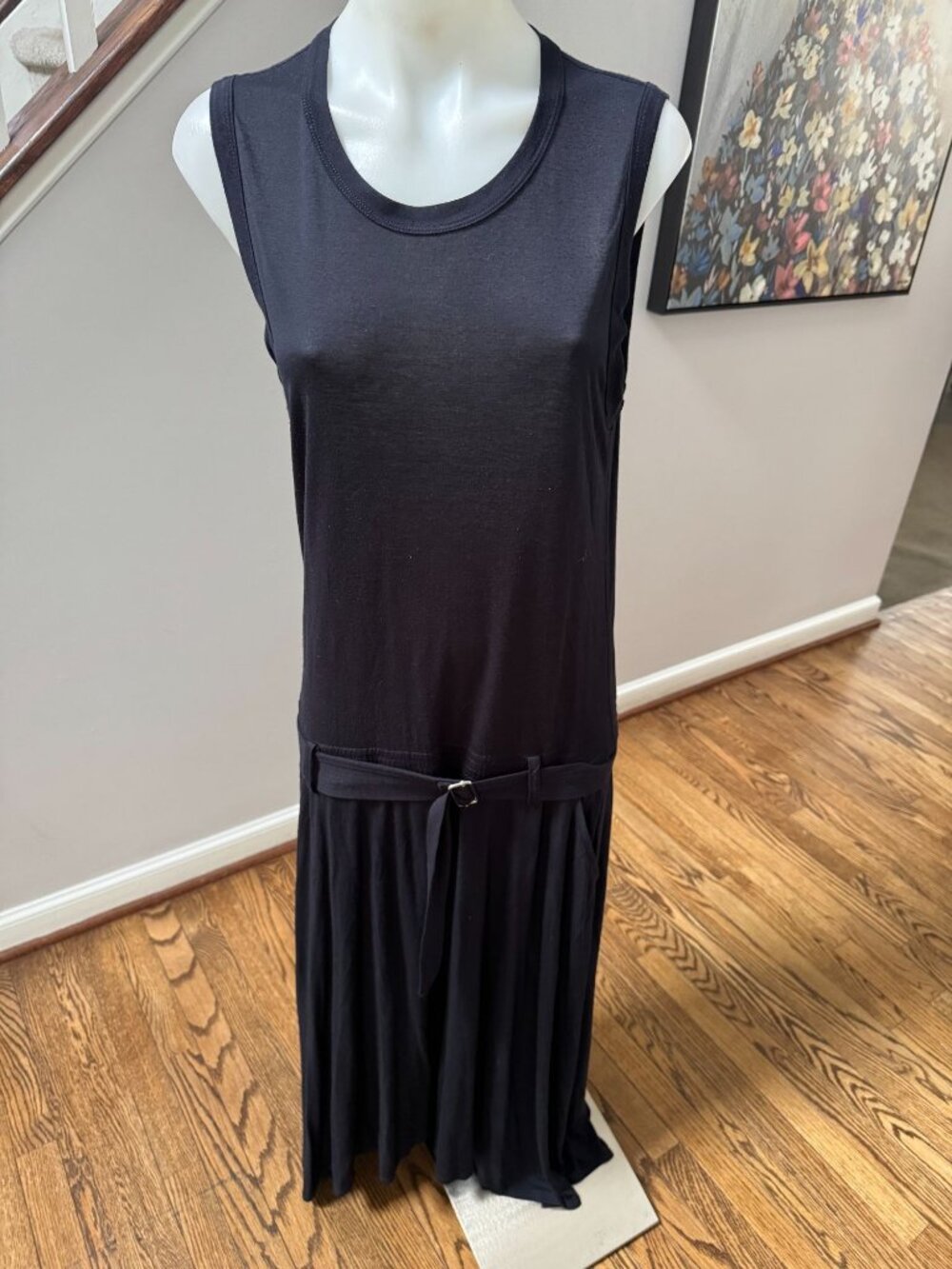 A.L.C. Sleeveless Drop Waist Jersey Maxi Dress Navy Blue Size Medium